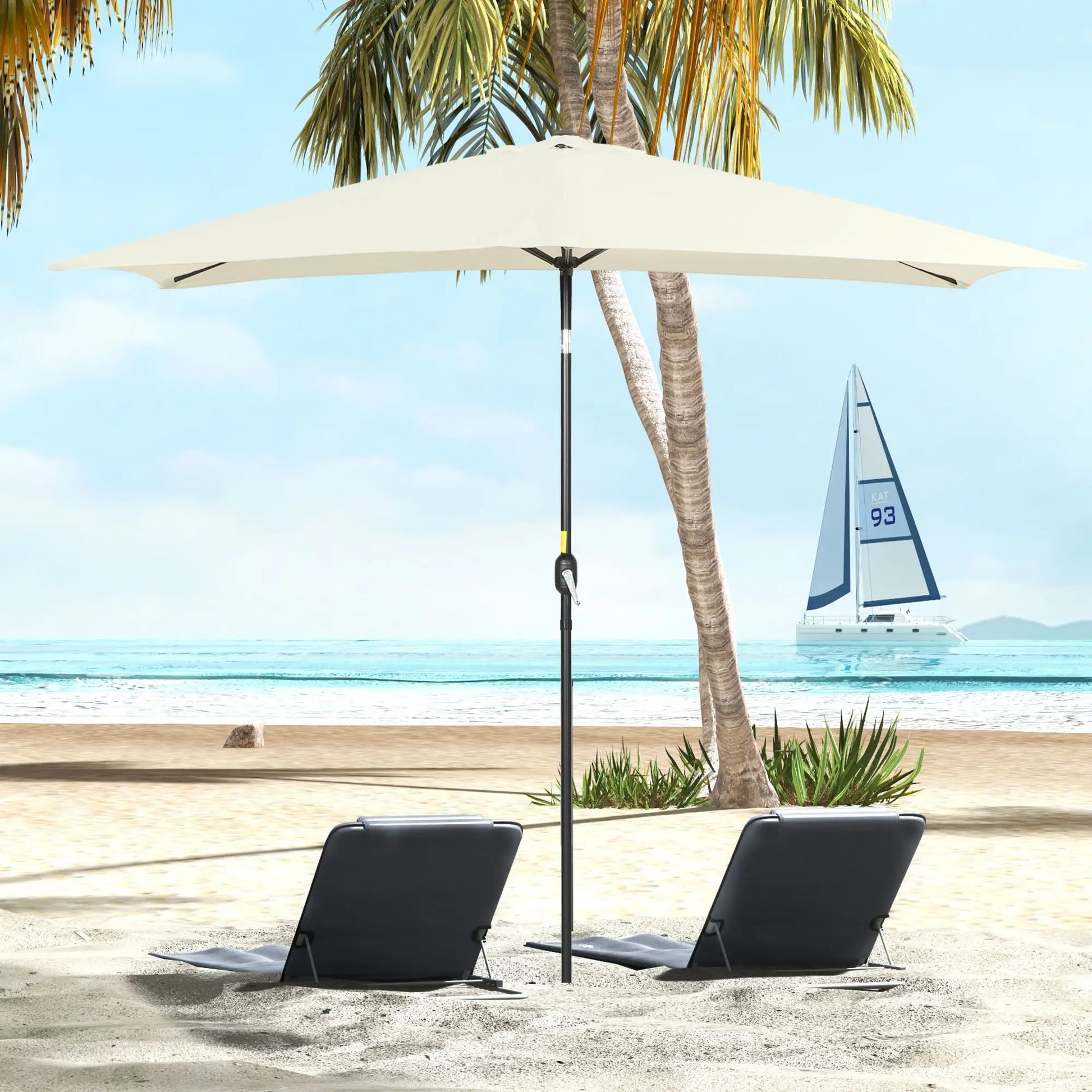 6.5x10ft Rectangle Aluminum Patio Umbrella, Outdoor Sunshade Canopy, Cream White Sun Umbrellas at Gallery Canada