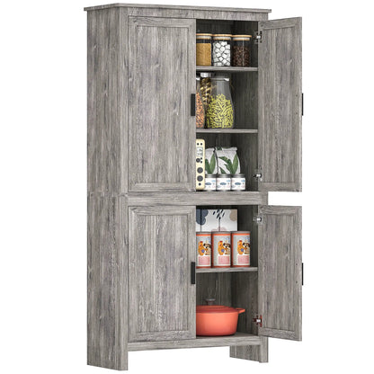 64" Kitchen Pantry Cabinet, 4 Doors, 3 Adjustable Shelves, Charcoal Grey Kitchen Pantry Cabinets at Gallery Canada