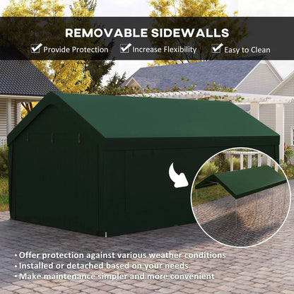12 x 20ft Abri d'auto, 2 Portes enroulables, 4 Fenêtres, Vert foncé