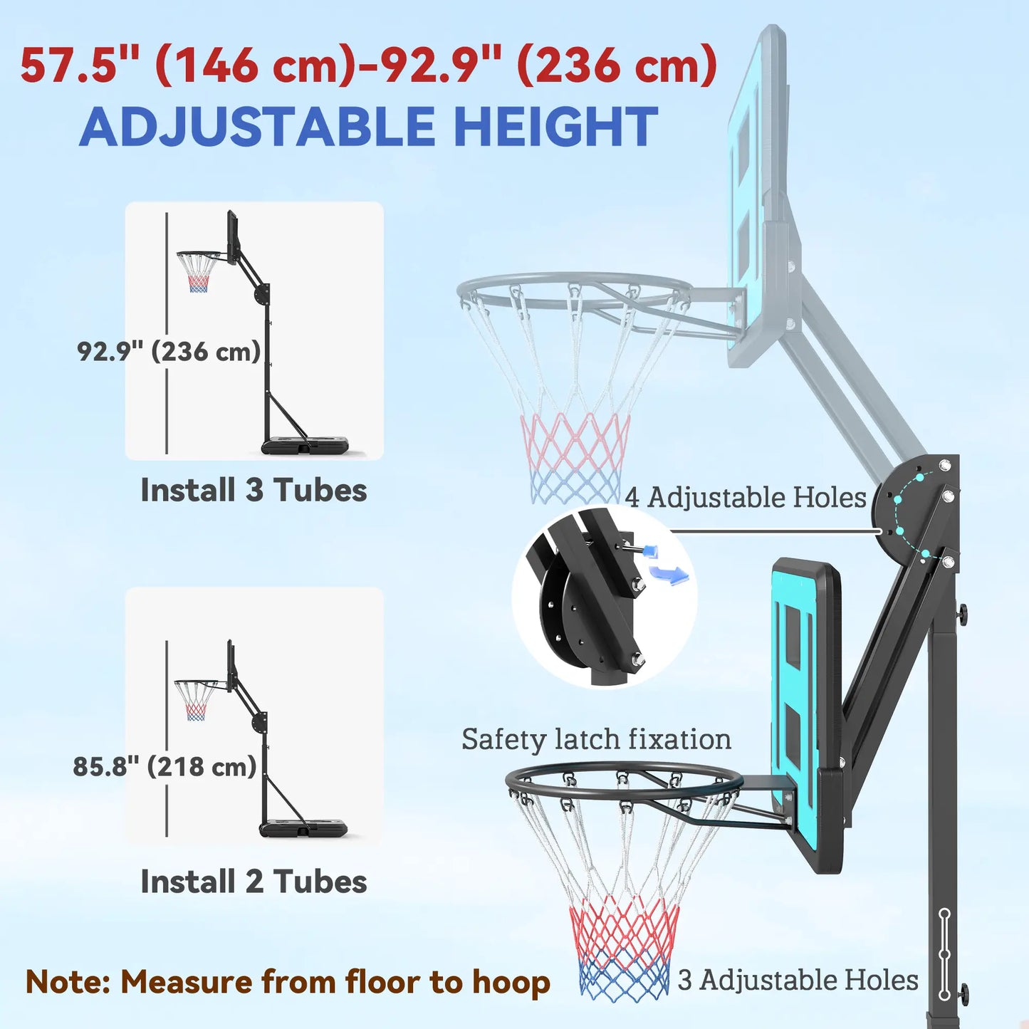 Outdoor Basketball Hoop, Shatterproof Backboard, 57.5"-92.9", Black Basketball at Gallery Canada