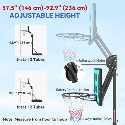 Outdoor Basketball Hoop, Shatterproof Backboard, 57.5"-92.9", Black Basketball at Gallery Canada