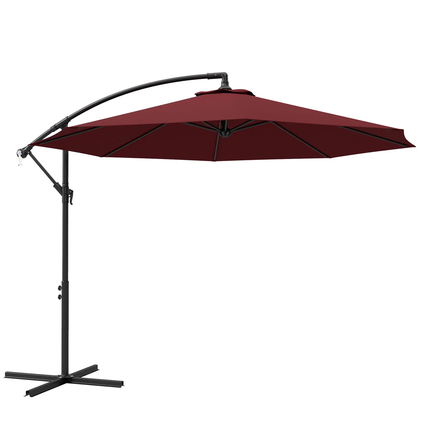 9.7ft Offset Patio Umbrella, Hanging Parasol, Crank, Wine Red Offset Cantilever Umbrellas Wine Red at Gallery Canada