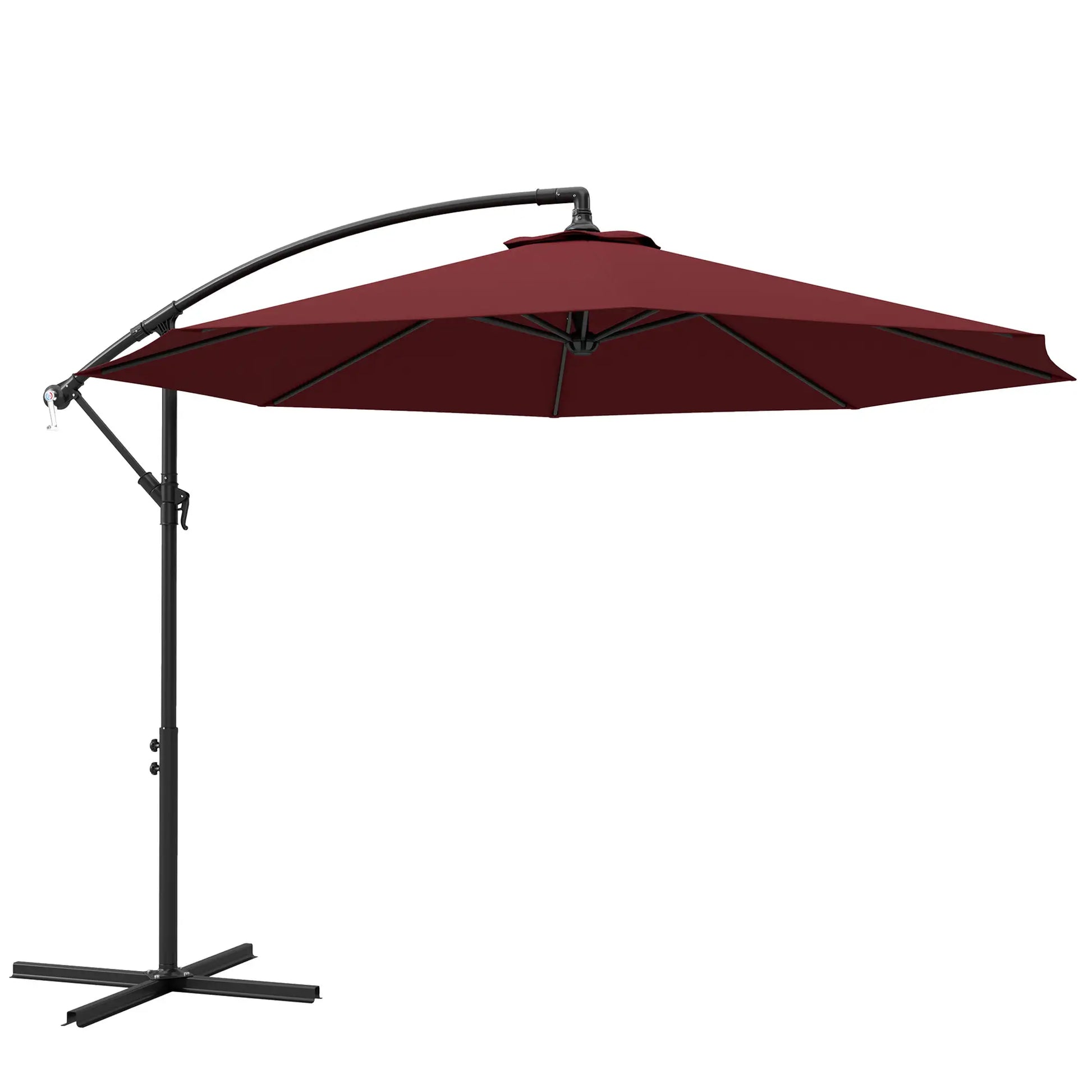 9.7ft Offset Patio Umbrella, Hanging Parasol, Crank, Wine Red Offset Cantilever Umbrellas Wine Red at Gallery Canada