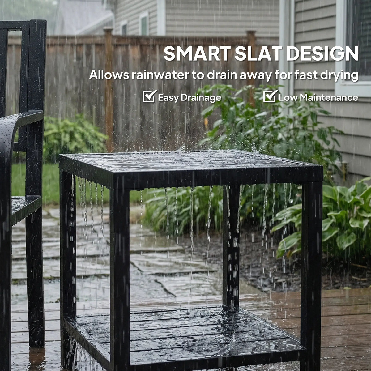 Outdoor Coffee Table, 2-Tier With Storage Shelf, Adjustable Feet, Black Patio Side Tables at Gallery Canada