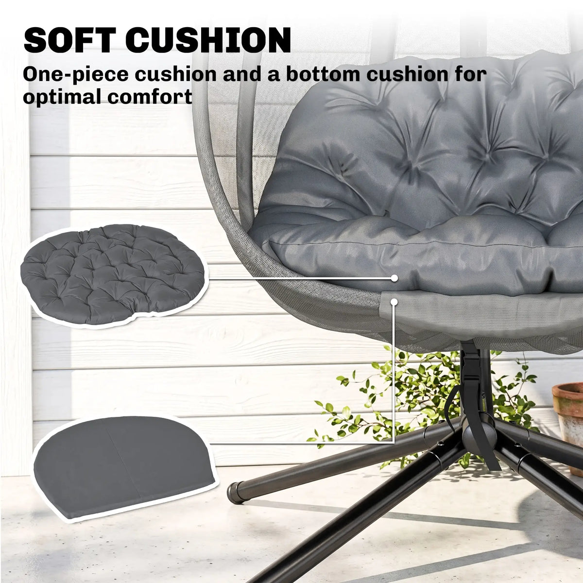 Hanging Egg Chair, Outdoor Swing with Stand, Folding Basket, Grey