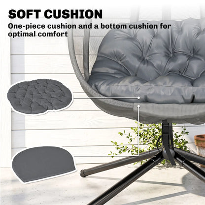 Hanging Egg Chair, Outdoor Swing with Stand, Folding Basket, Grey