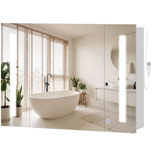 Medicine Cabinet With Mirror, Wall Mounted, Adjustable Shelf, USB Charge, High Gloss White, White Mirror Medicine Cabinets High Gloss White at Gallery Canada