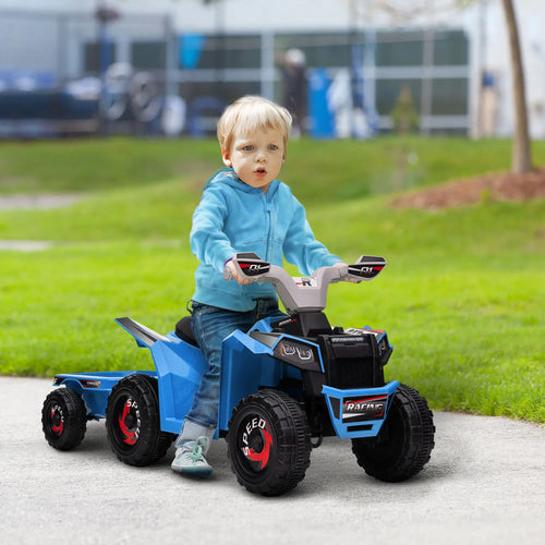 6V Kids ATV Quad, Battery Powered Electric Vehicle with Back Trailer, Wear-Resistant Wheels, Blue