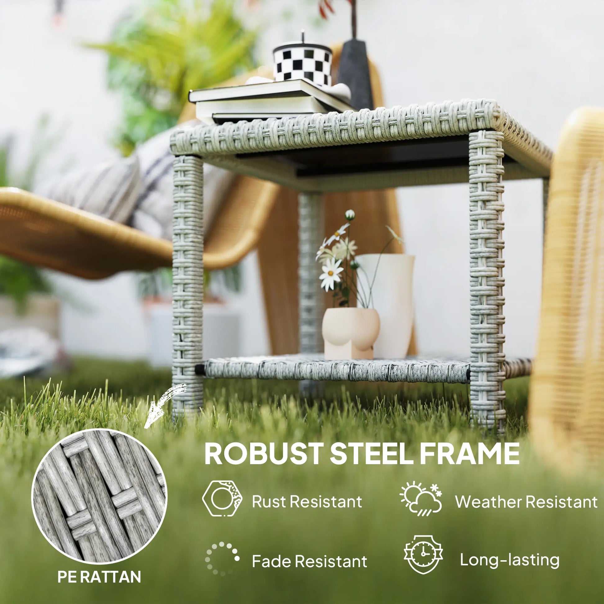 19 Outdoor Wicker Coffee Table, Glass Top, Storage Shelf, Dark Grey Patio Dinning Tables at Gallery Canada