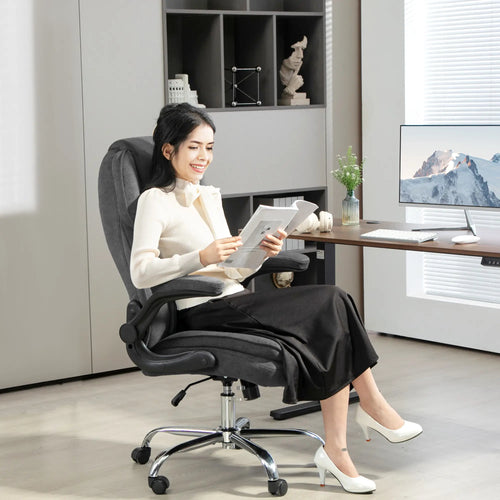 Executive Office Chair, Flip-Up Armrest, Diamond Fabric, Dark Grey