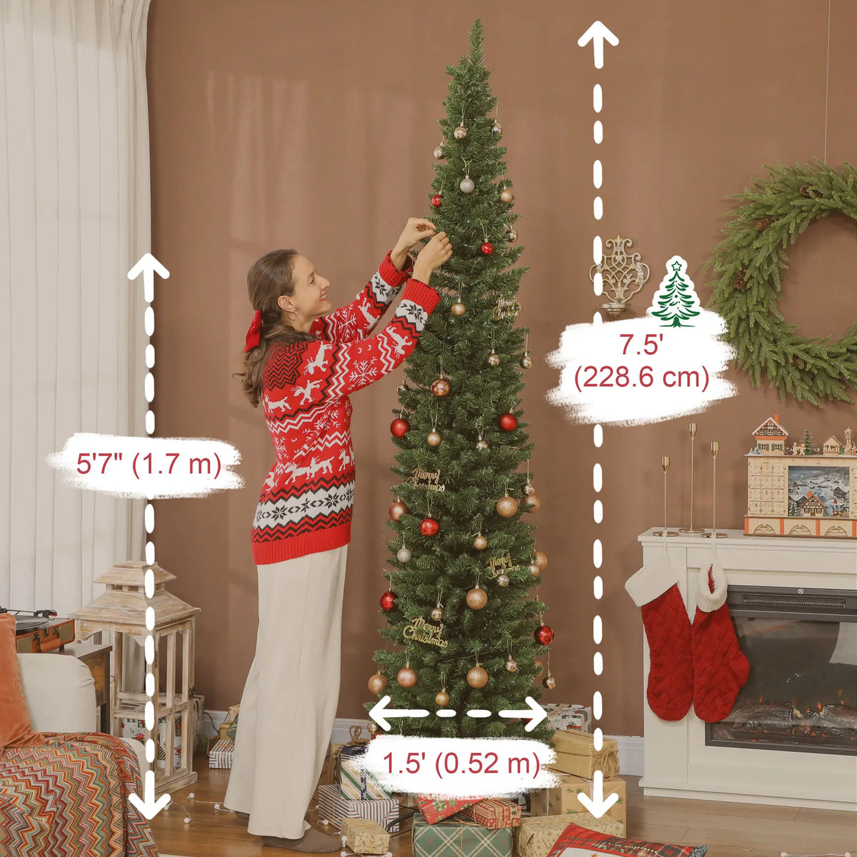 7.5ft Christmas Tree, Colorful DIY LEDs, Hinged Pencil, Remote, Timer, Green Pencil Christmas Trees at Gallery Canada