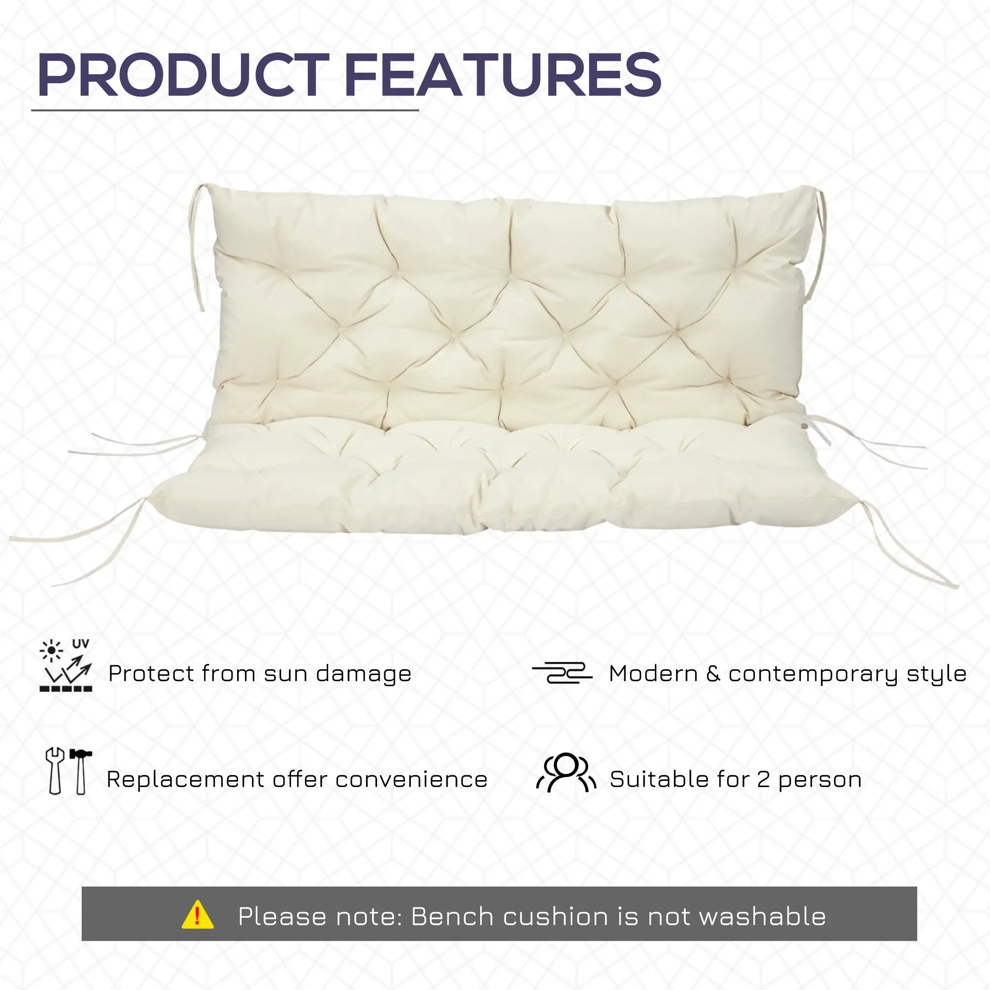 2 Seater Garden Bench Cushion, Outdoor Non-Slip Pad, 52