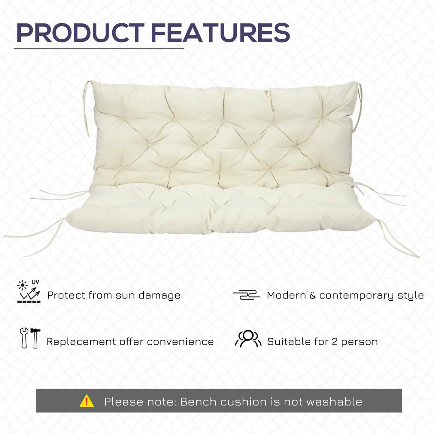 2 Seater Garden Bench Cushion, Outdoor Non-Slip Pad, 52" x 43" x 4", Beige Patio Chair Cushions at Gallery Canada