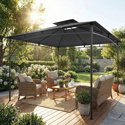 10' x 10' Gazebo, Metal Frame, 2-Tier Roof, Dark Grey Gazebos at Gallery Canada