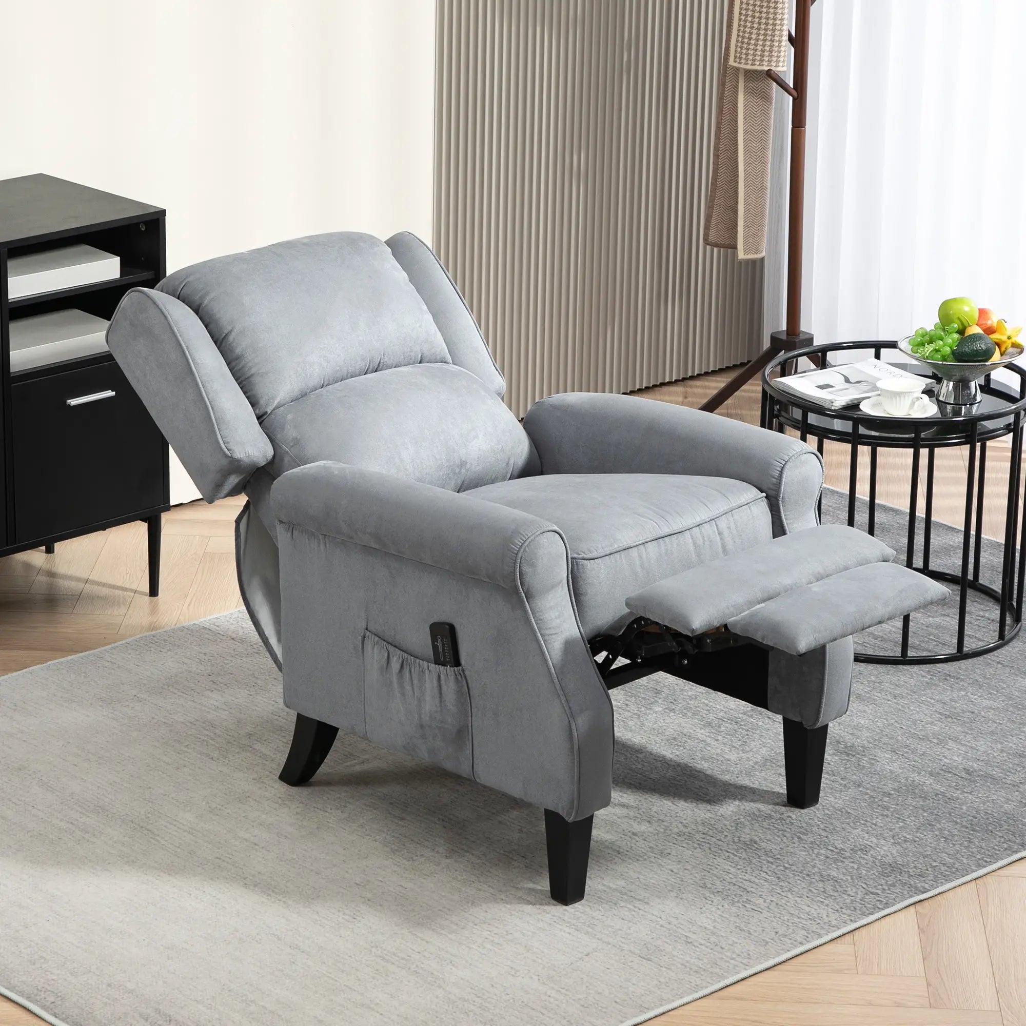 Push Back Recliner Chair, Vibration Massage, Extendable Footrest, Remote, Pocket, Grey Single Sofas at Gallery Canada
