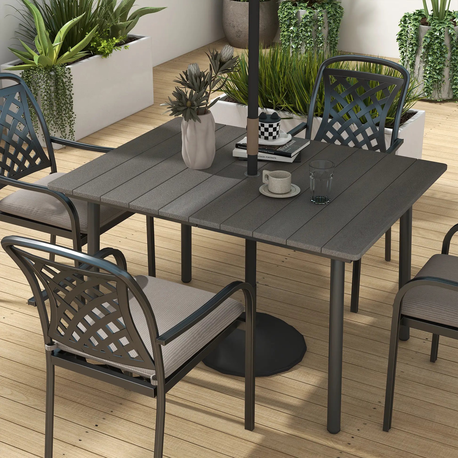 47 Outdoor Dining Table, Aluminium Frame, HDPE Top, Dark Grey Patio Dinning Tables at Gallery Canada
