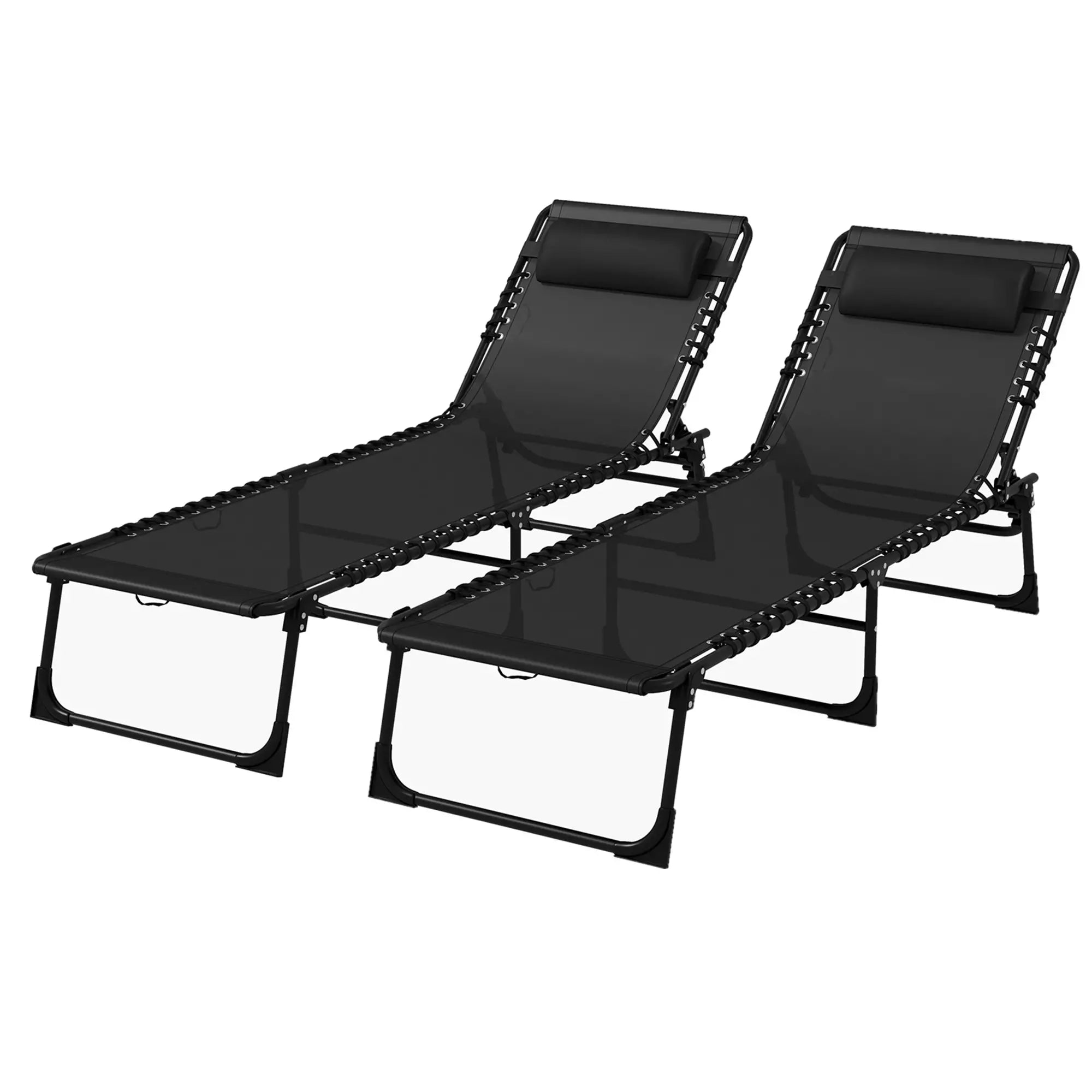 Folding Lounge Chair, Adjustable Chaise With Headrest, Black Lounger Chairs Black at Gallery Canada