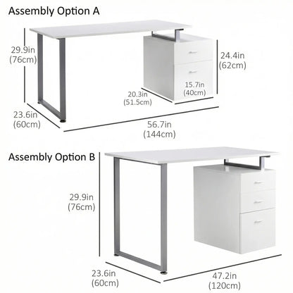 47" L Computer Desk, Metal Frame, Reversible File Drawers, White Writing Desks at Gallery Canada