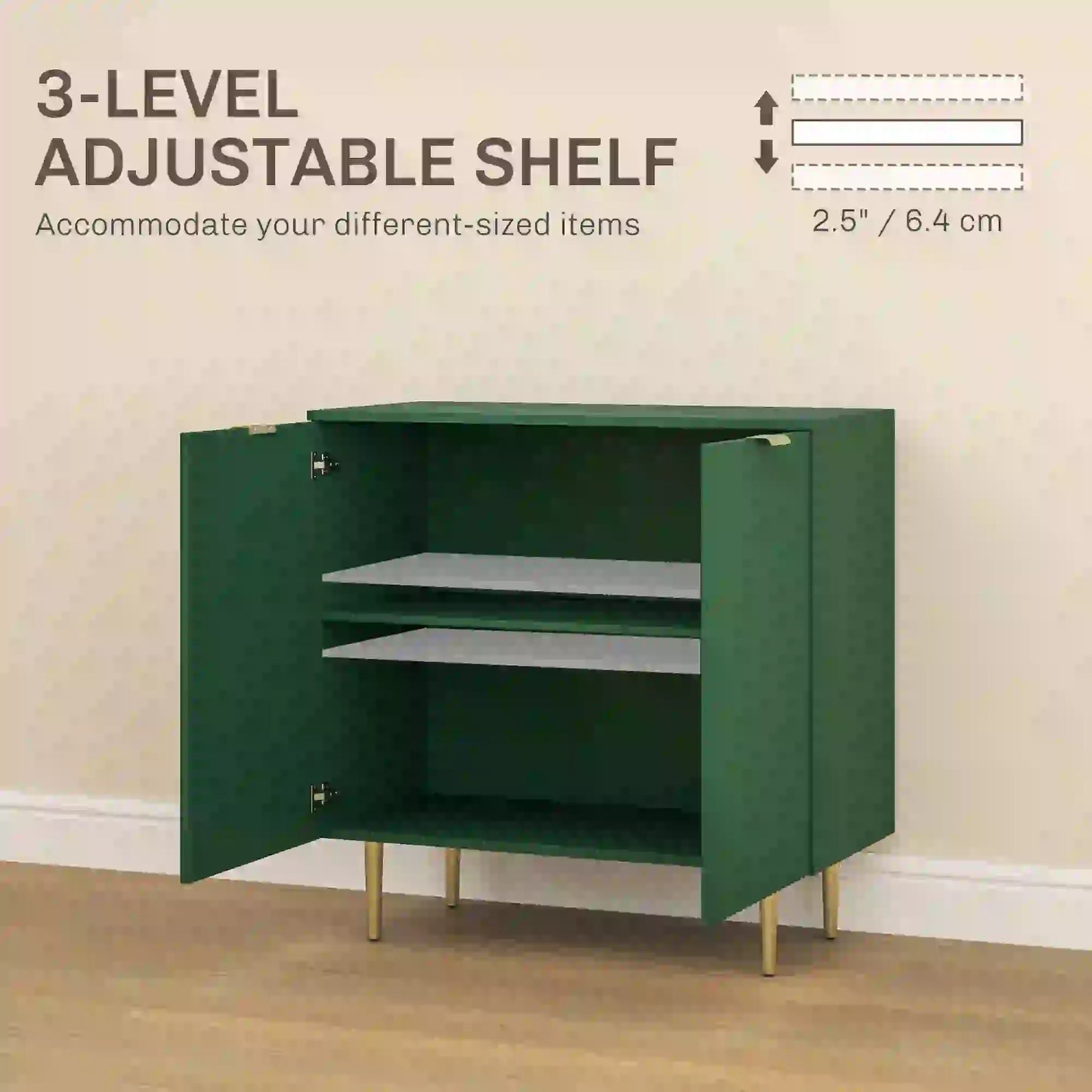 Modern Kitchen Cabinet, Adjustable Shelves, Metal Legs, Green Bar Cabinets at Gallery Canada