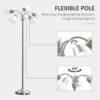 Arc Tree Floor Lamp with 5 Adjustable Rotating Lights, Modern Standing Gooseneck Reading Light for Living Room Bedroom Office, Satin Nickel Floor Lamps & Ceiling Fan Lights at Gallery Canada