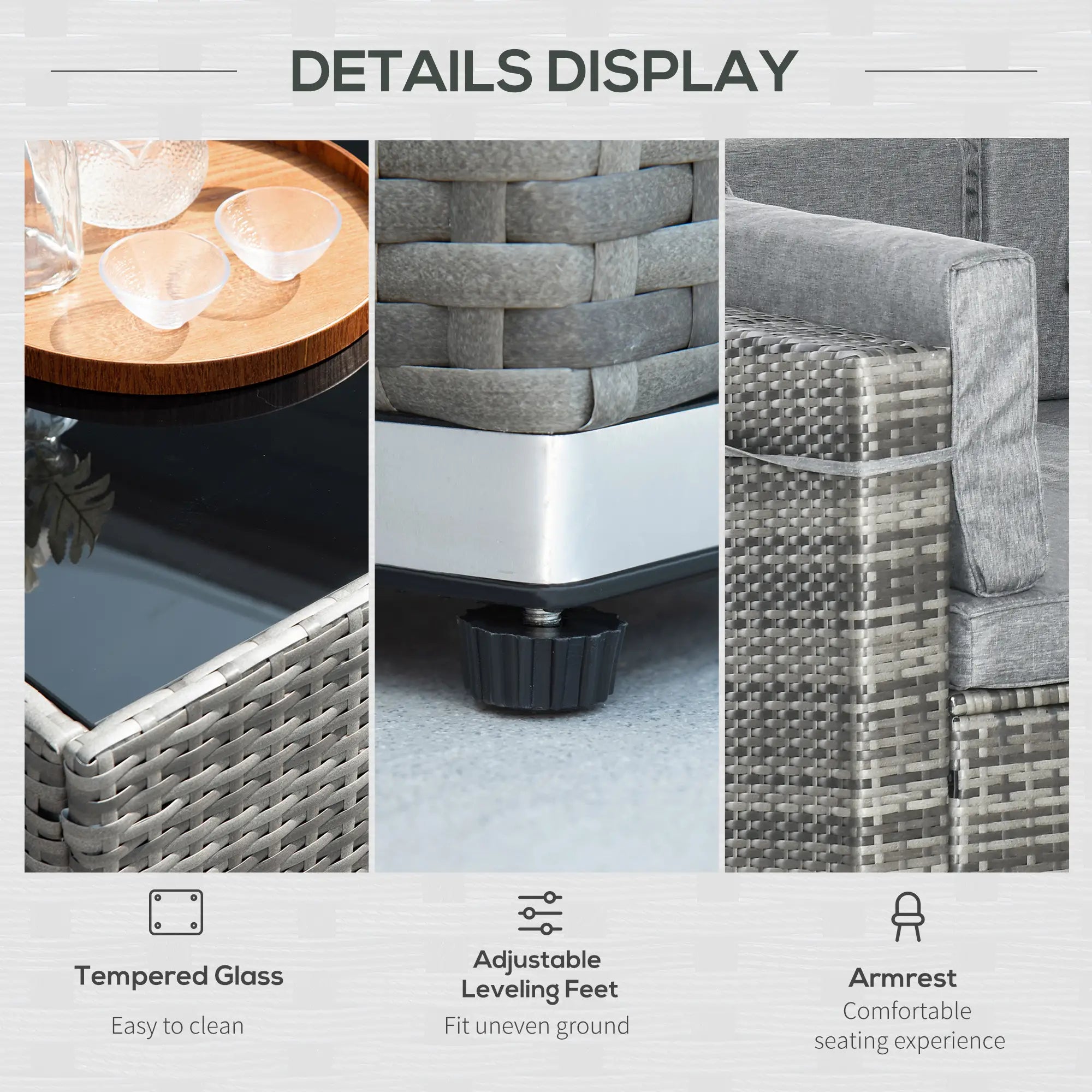 7pc Garden Wicker Sectional Set w/ Tea Table Patio Rattan Lounge Sofa Outdoor Deck Furniture Light Grey Patio Furniture Sets at Gallery Canada