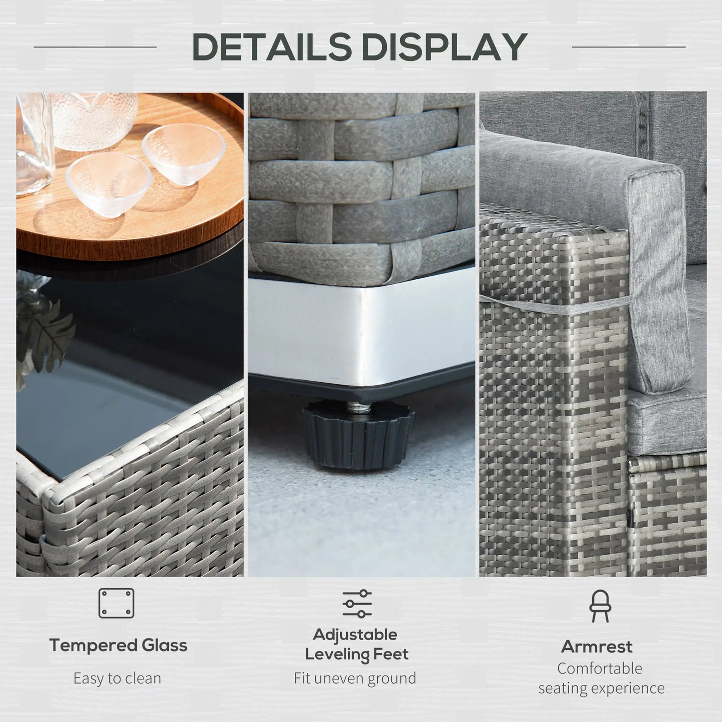 7pc Garden Wicker Sectional Set w/ Tea Table Patio Rattan Lounge Sofa Outdoor Deck Furniture Light Grey Patio Furniture Sets at Gallery Canada