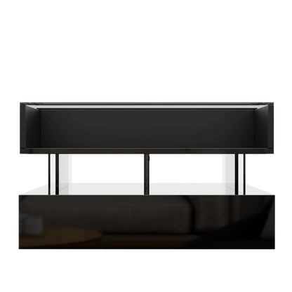 Glass Top LED Coffee Table, Storage Drawer, Adjustable Height, 26" L x 21.5" W x 21.5" H, Black Coffee Tables Black at Gallery Canada