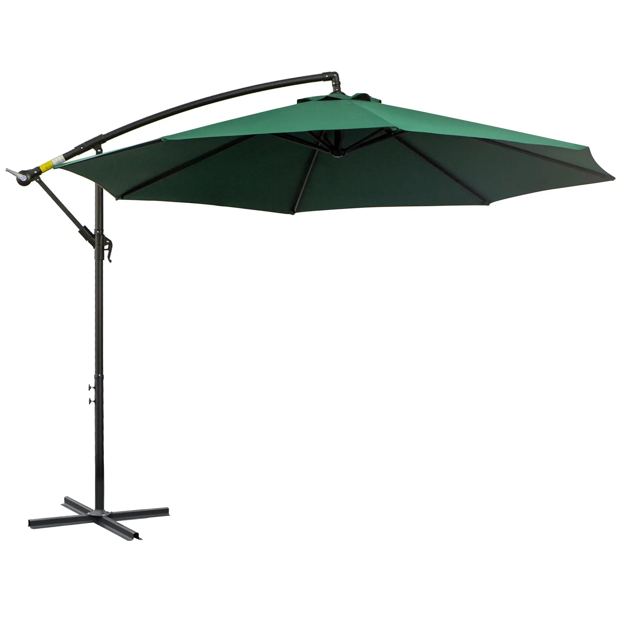 9.7ft Offset Patio Umbrella, 8 Ribs, Crank Handle, Cross Base, Green Offset Cantilever Umbrellas at Gallery Canada