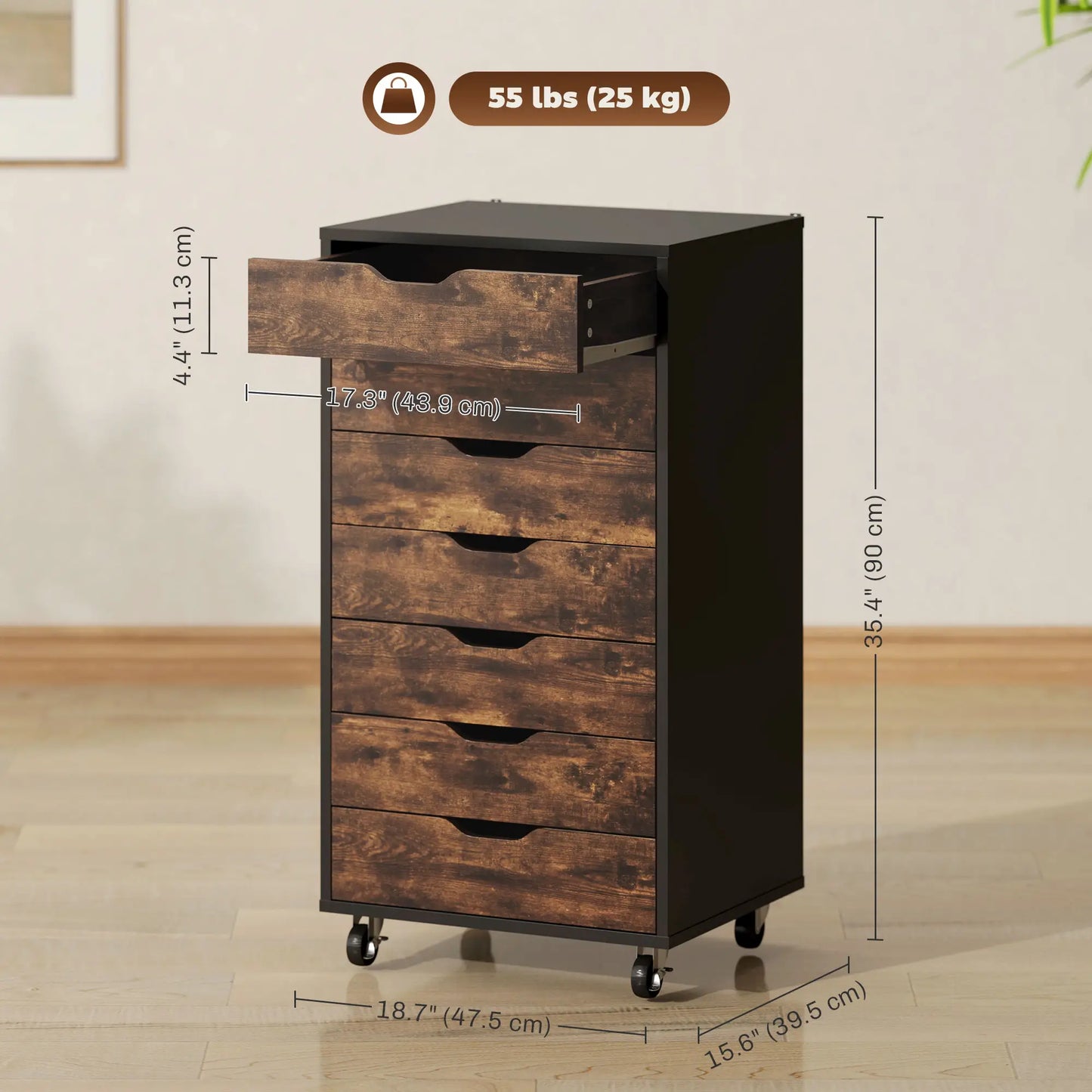 7-Drawer Vertical File Cabinet, 18.7"x15.6"x35.4", Rustic Brown Office Cabinets & Cupboards at Gallery Canada