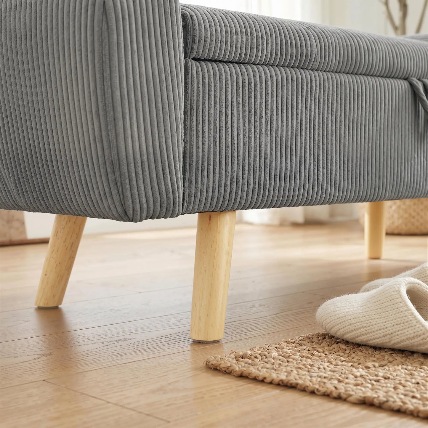 59" Corduroy Storage Ottoman Bench, Dark Grey