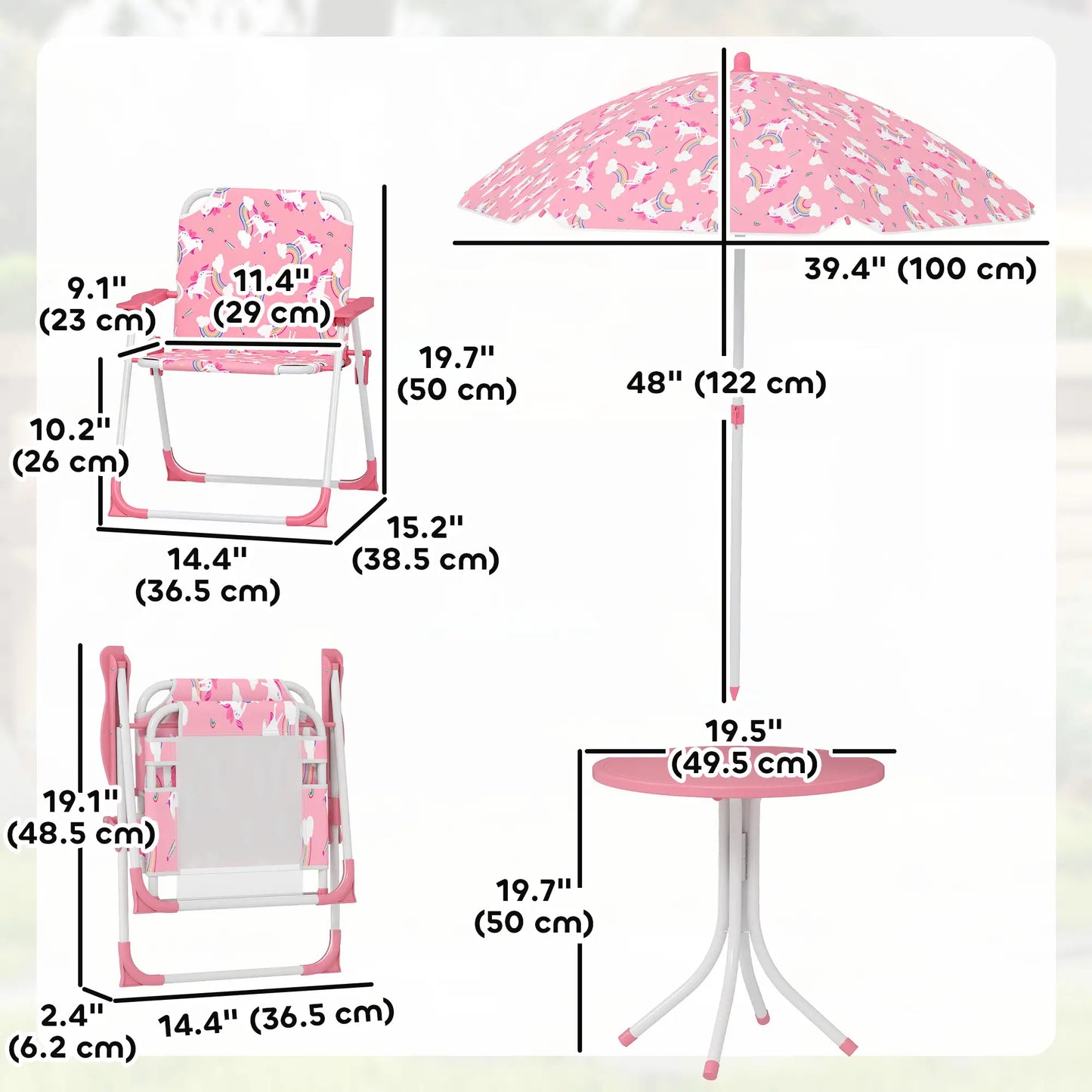 Kids Picnic Table Set, 2 Folding Chairs, Umbrella, Pink Kids Outdoor Furniture at Gallery Canada