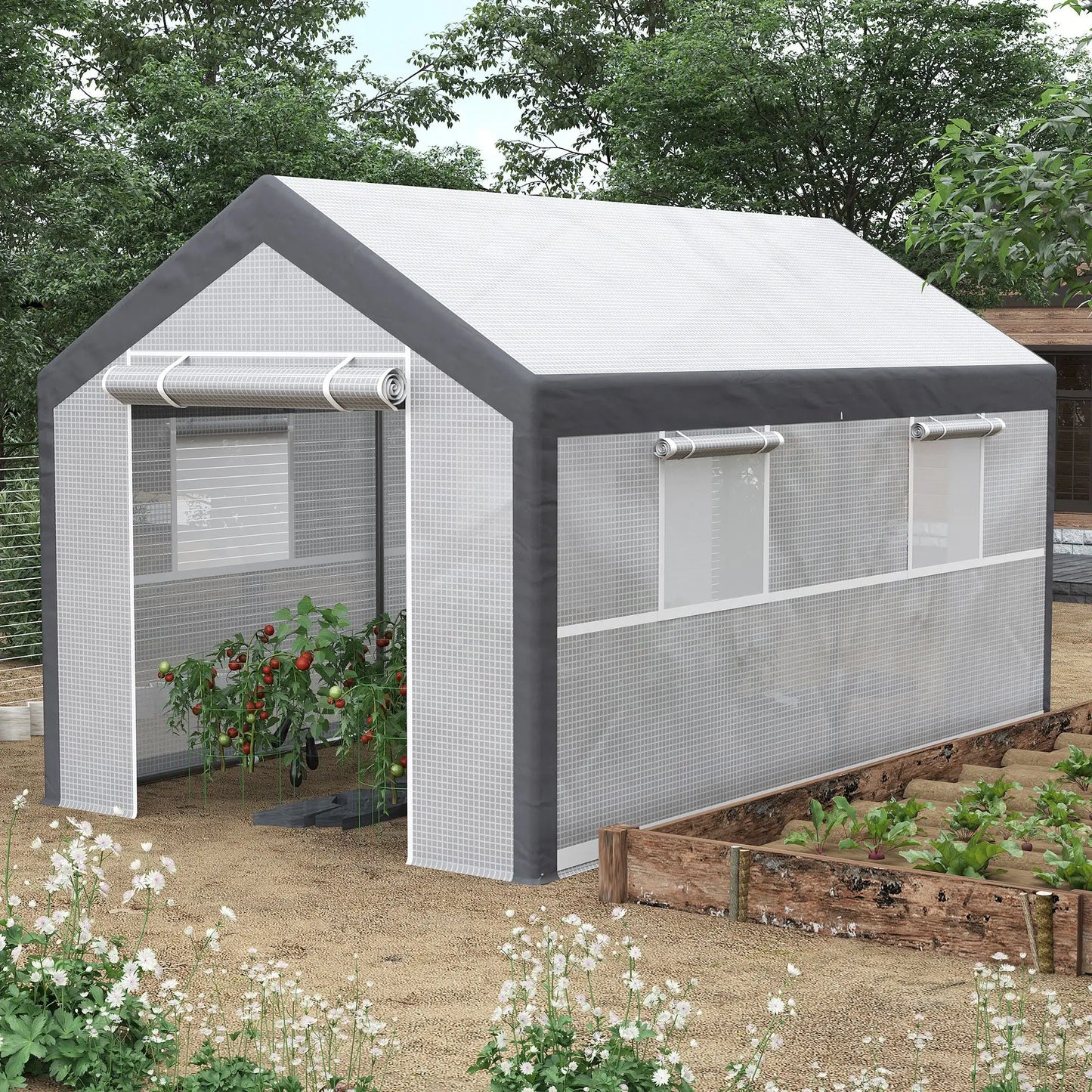 7' x 12' x 7' Heavy Duty Walk-In Greenhouse, Plant Growing Tent, White Tunnel Greenhouses at Gallery Canada