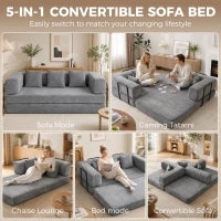 Canapé-lit convertible 81" 5-en-1, Gris, Assise profonde
