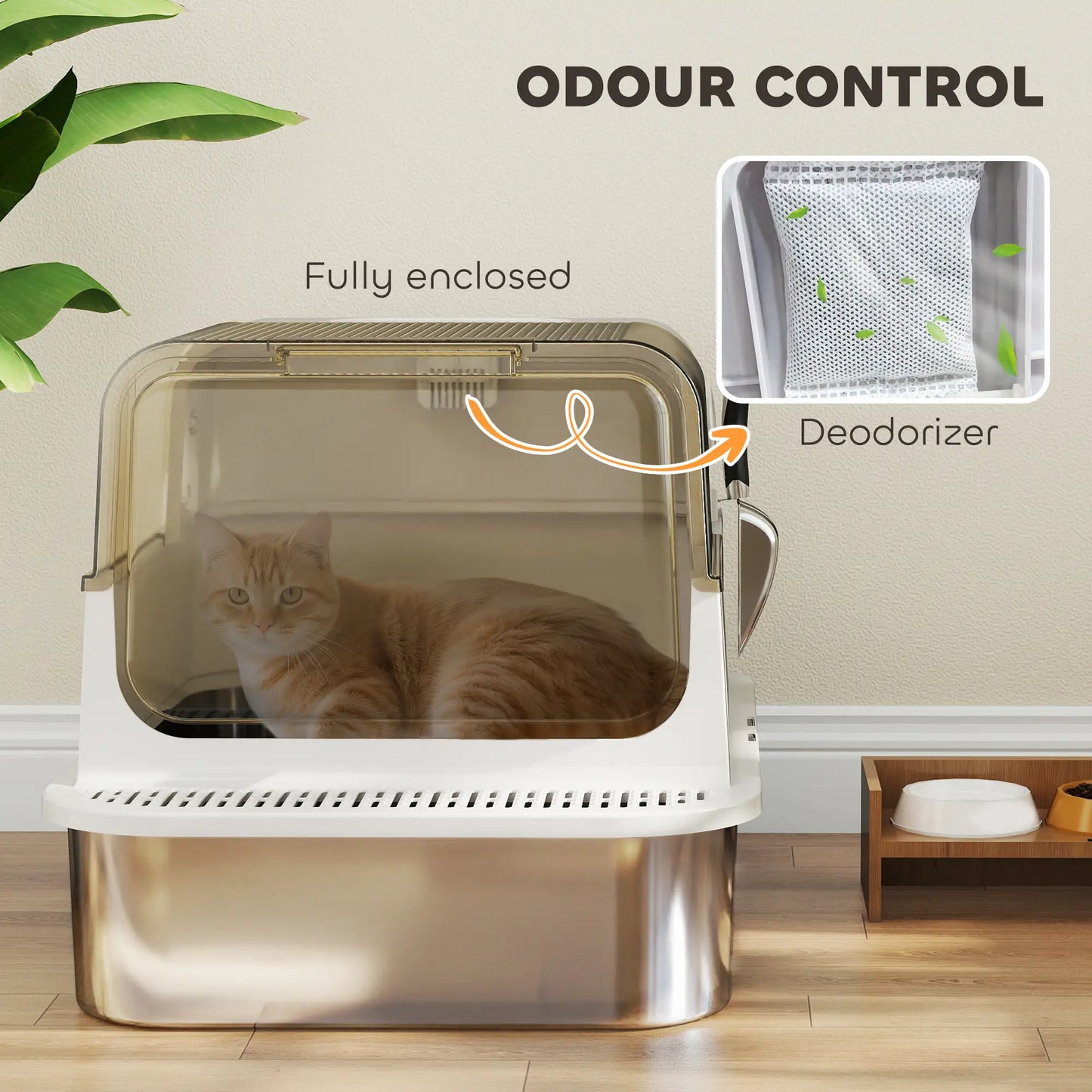 Stainless Steel Cat Litter Box, Easy Clean Enclosure, 27.6" L x 19.7" W x 18.3" H, White Cat Litter Box Enclosures at Gallery Canada
