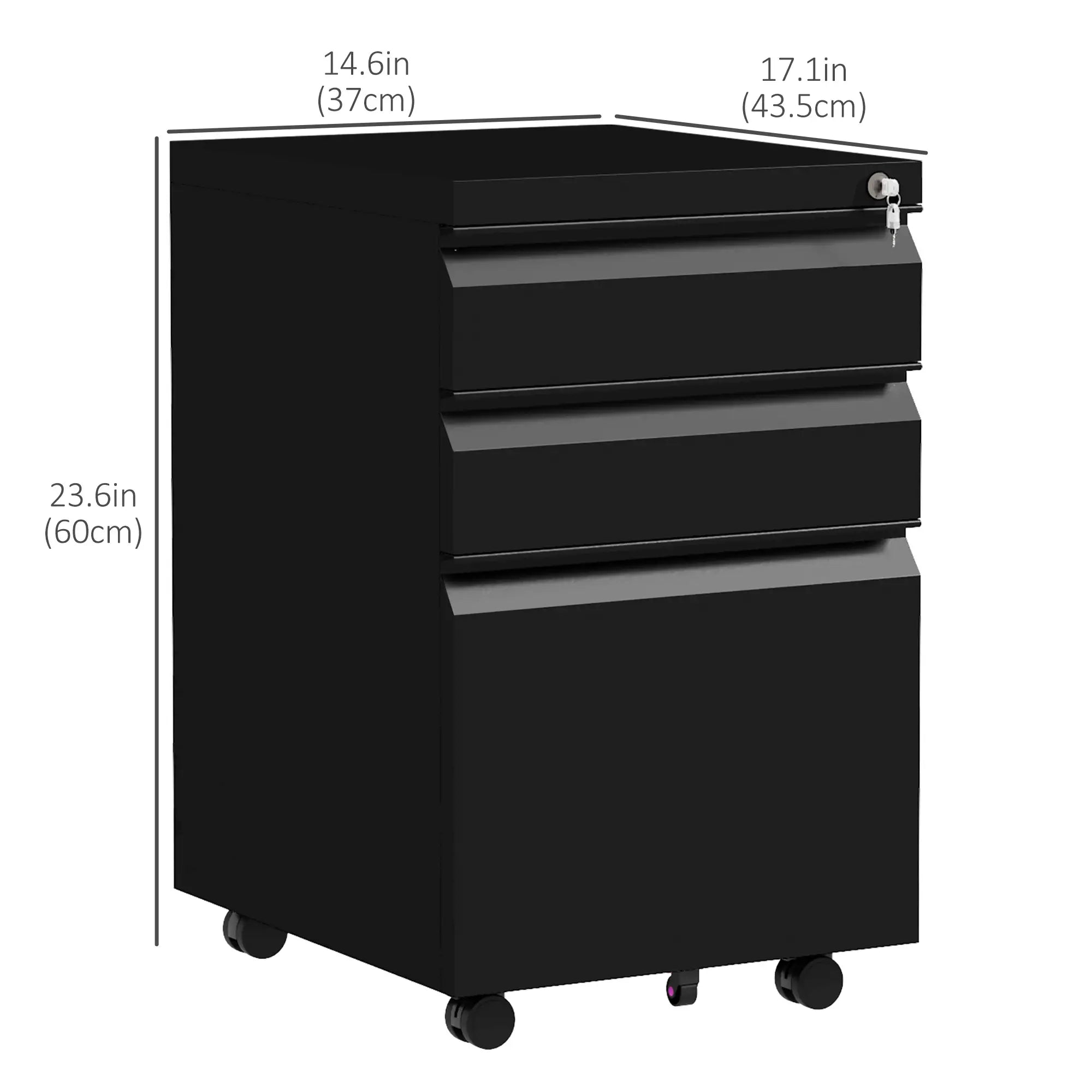 3 Drawer File Cabinet with Lock, Steel, 5 Wheels, Black Office Cabinets & Cupboards at Gallery Canada