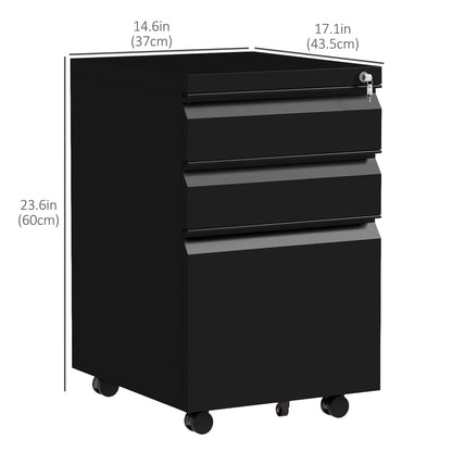 3 Drawer File Cabinet with Lock, Steel, 5 Wheels, Black Office Cabinets & Cupboards at Gallery Canada
