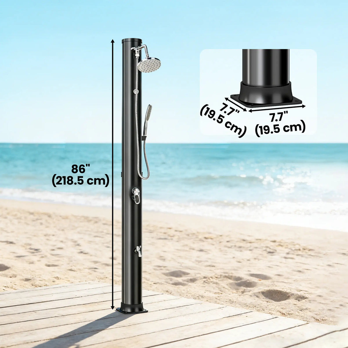 10.6 Gal Solar Heated Outdoor Shower, 7.2 FT, 2 Shower Heads Outdoor Swimming Pools & Hot Tubs at Gallery Canada