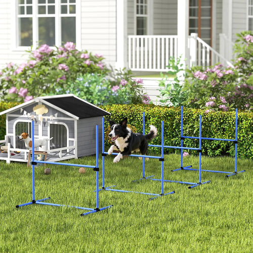 Dog Agility Training Set, 4 Adjustable Jump Bars, Exercise Kit, Blue