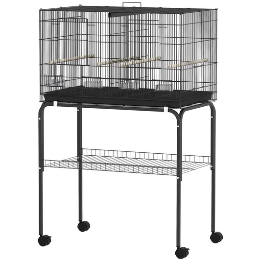 46" H Bird Cage, Large Parakeet Cage, With Divider, Black