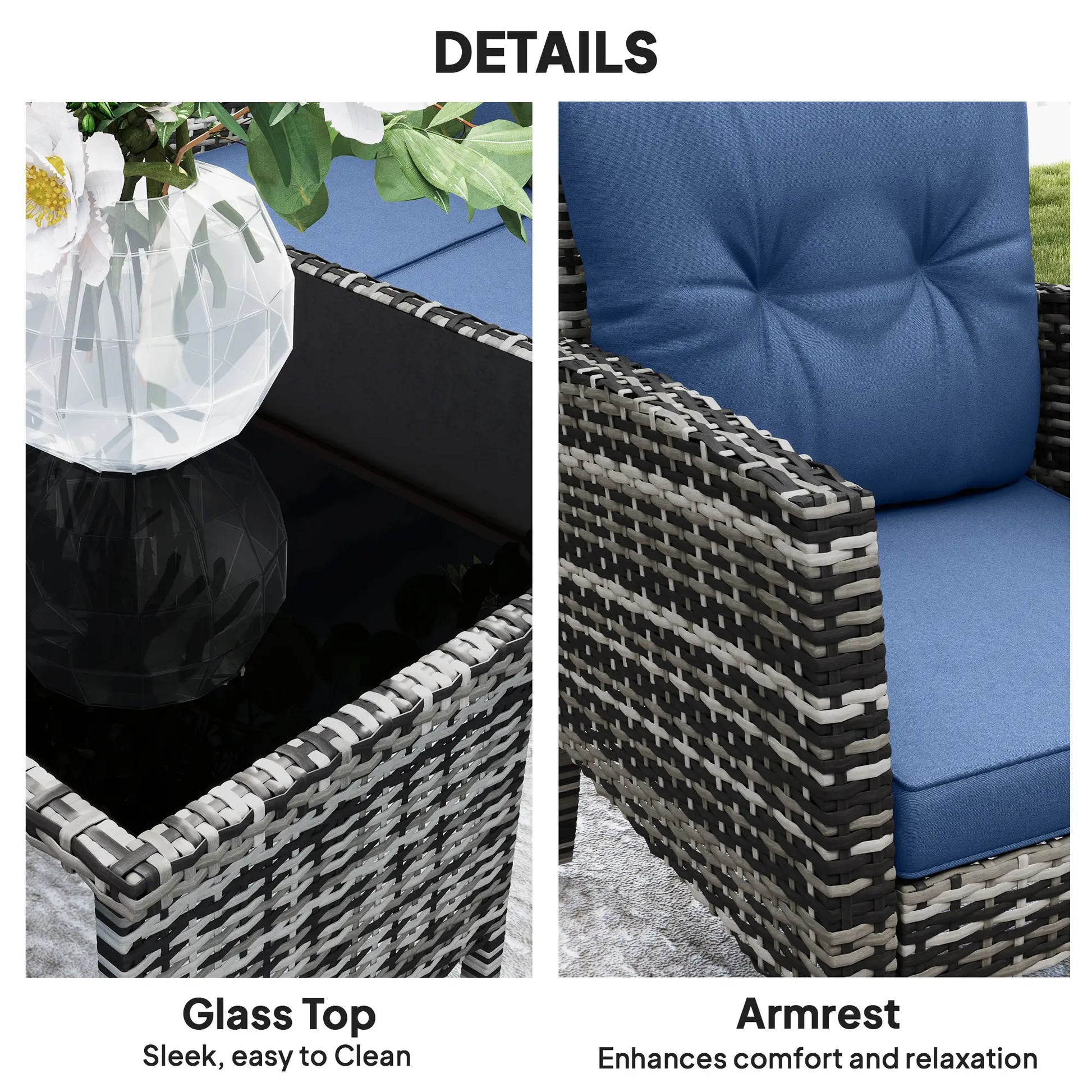 6 Piece Patio Set, Chairs, Ottomans, Sofa, Glass Table, Navy Blue Patio Furniture Sets at Gallery Canada