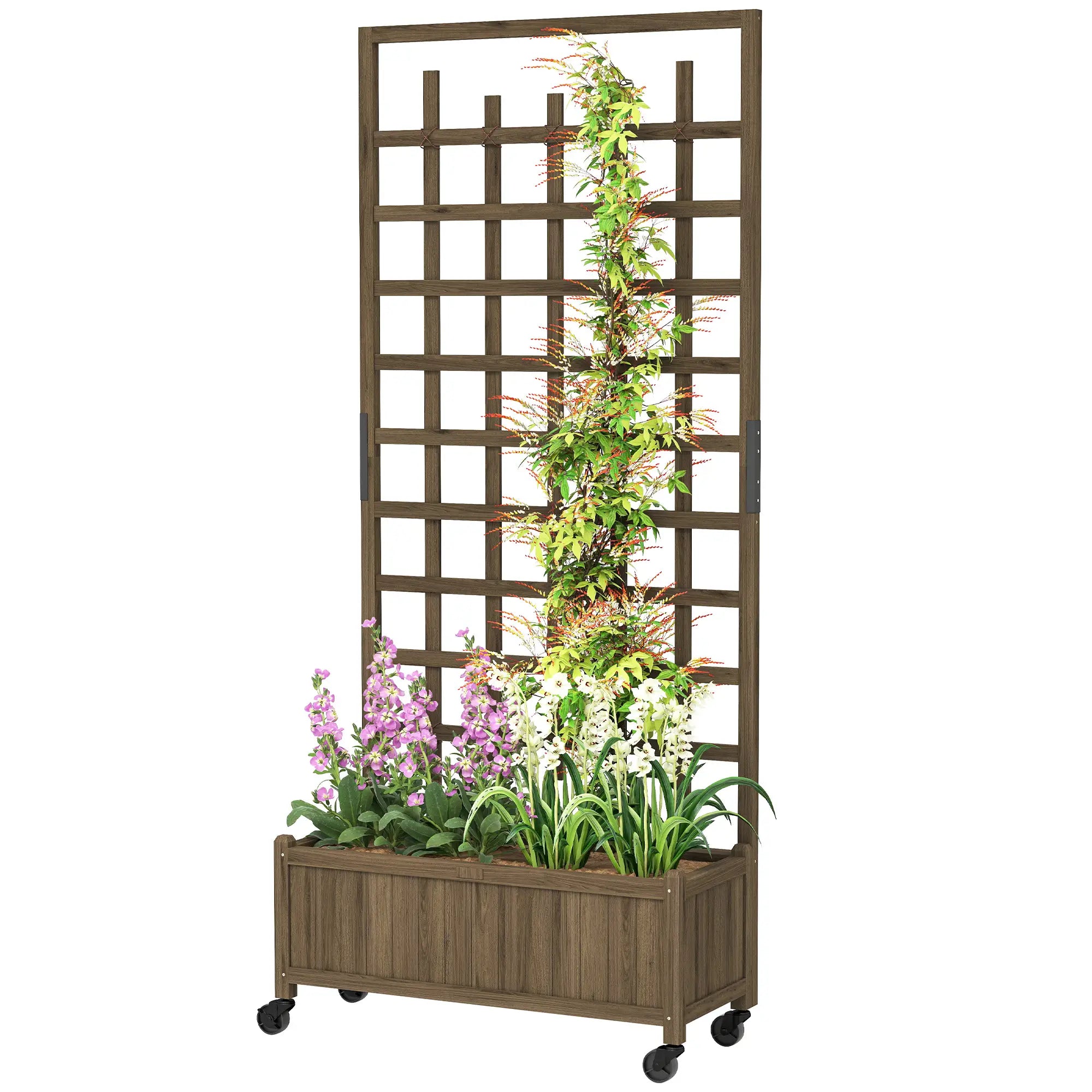Wooden Planter With Trellis, Raised Garden Bed With Wheels, Brown Wooden Planter Boxes Brown at Gallery Canada