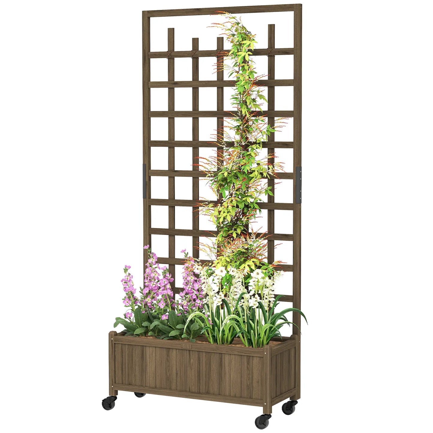 Wooden Planter With Trellis, Raised Garden Bed With Wheels, Brown Wooden Planter Boxes Brown at Gallery Canada