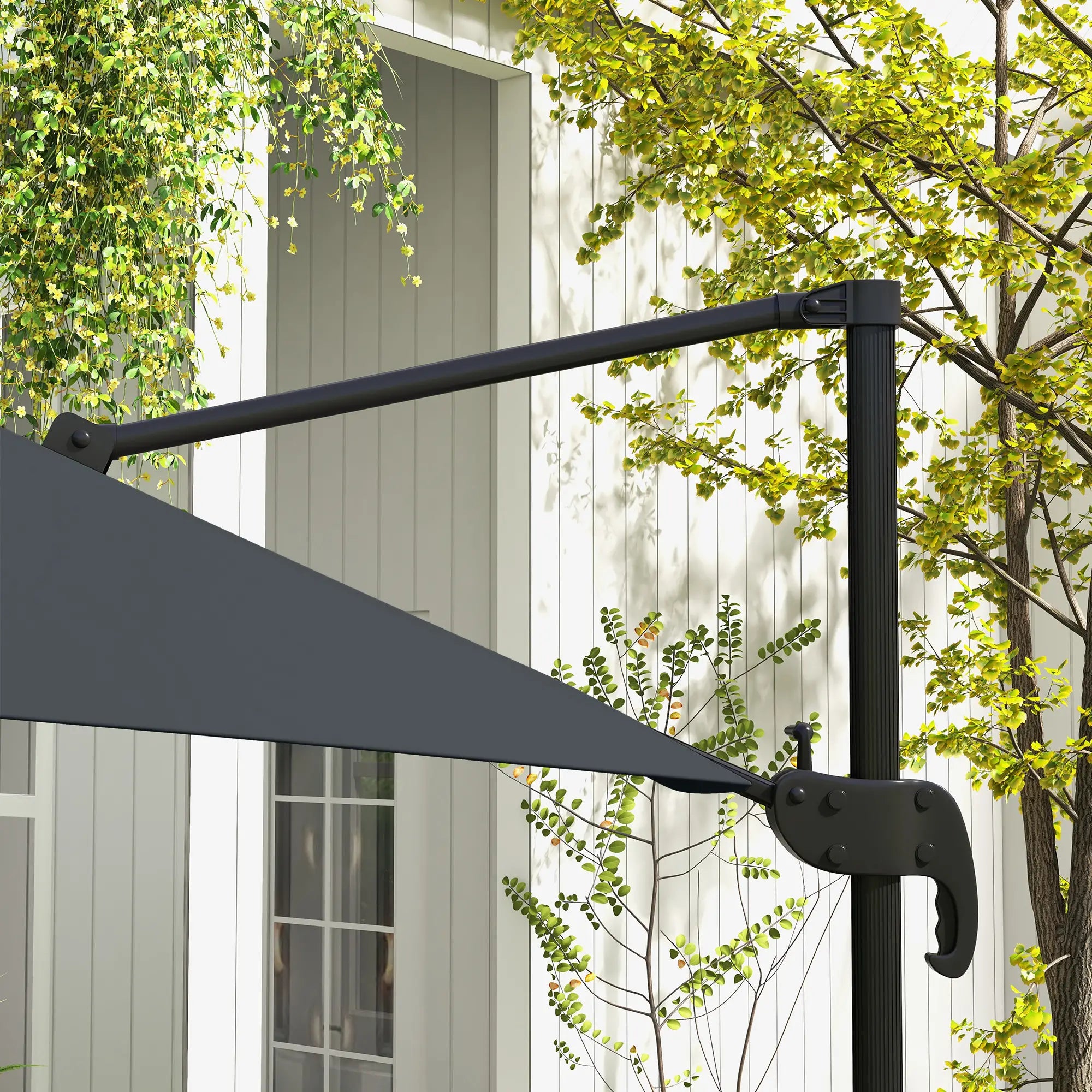 10x10ft Rotatable Square Cantilever Umbrella, 4 Adjustable Angles, Dark Grey Cantilever Umbrellas at Gallery Canada