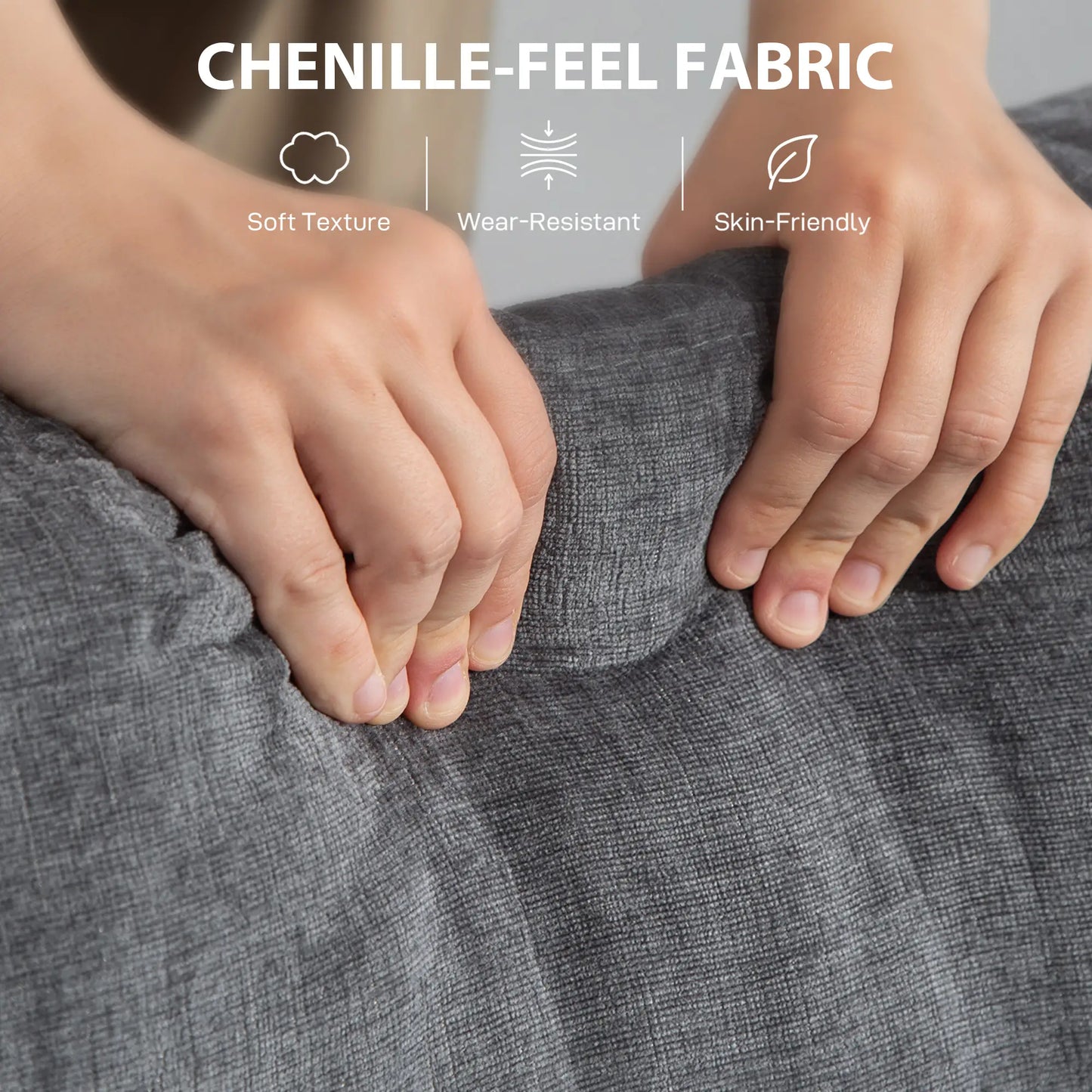 3 Seater Sofa with USB Ports, Cup Holders, Chenille Upholstery, Grey 3-Seater Sofas at Gallery Canada