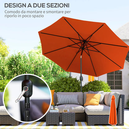 Parasol de marché rond 10' x 8', parasol de patio avec inclinaison à manivelle, orange