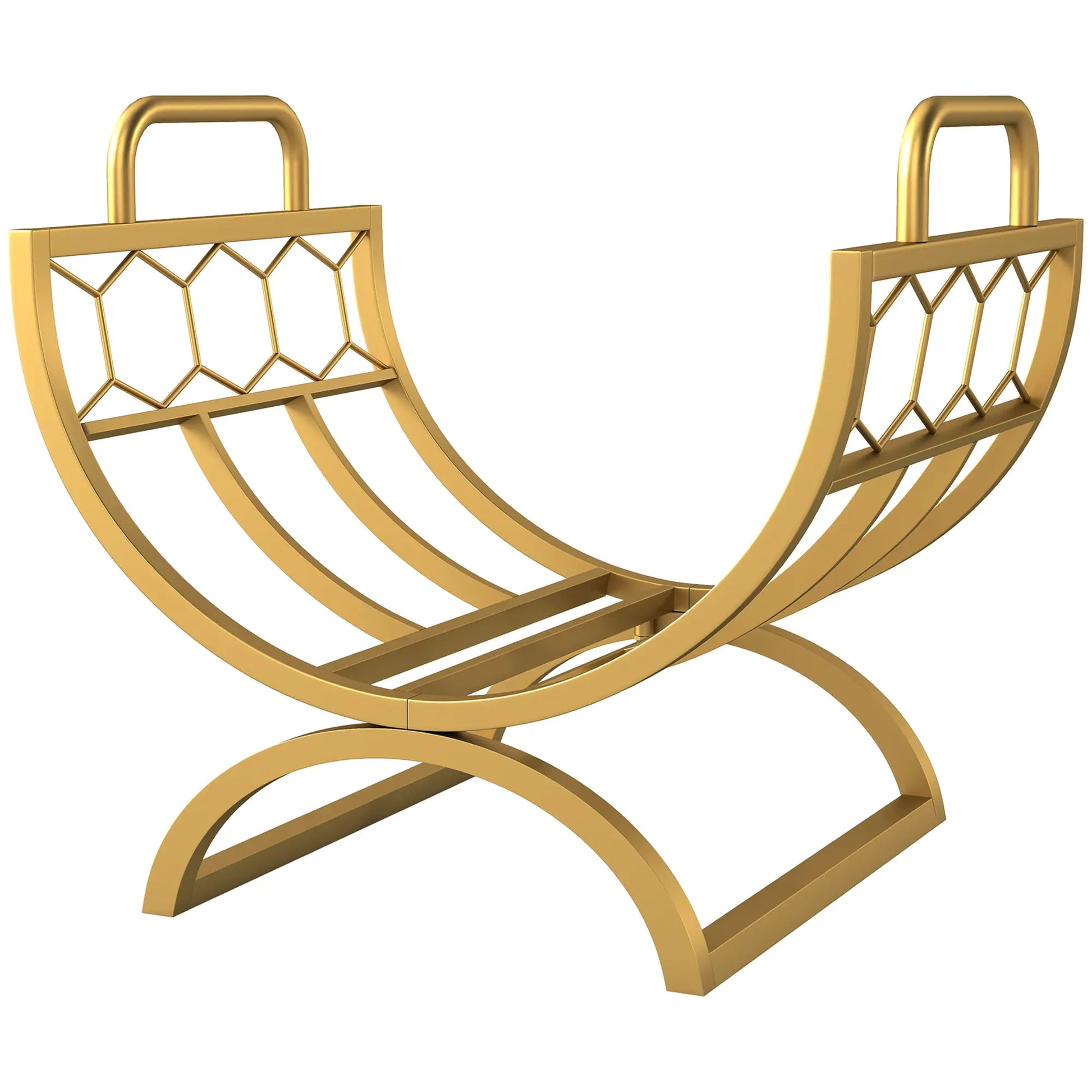 Firewood Rack, Heavy Duty Log Holder with Handles, 18" x 14" x 16", Gold Firewood Racks Gold at Gallery Canada