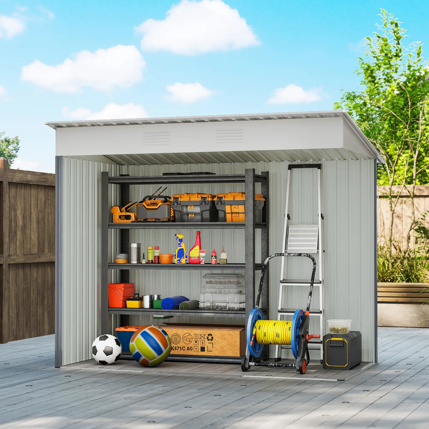7' x 4' Metal Garden Shed, Lockable Sliding Doors, Vents, Grey Sheds at Gallery Canada