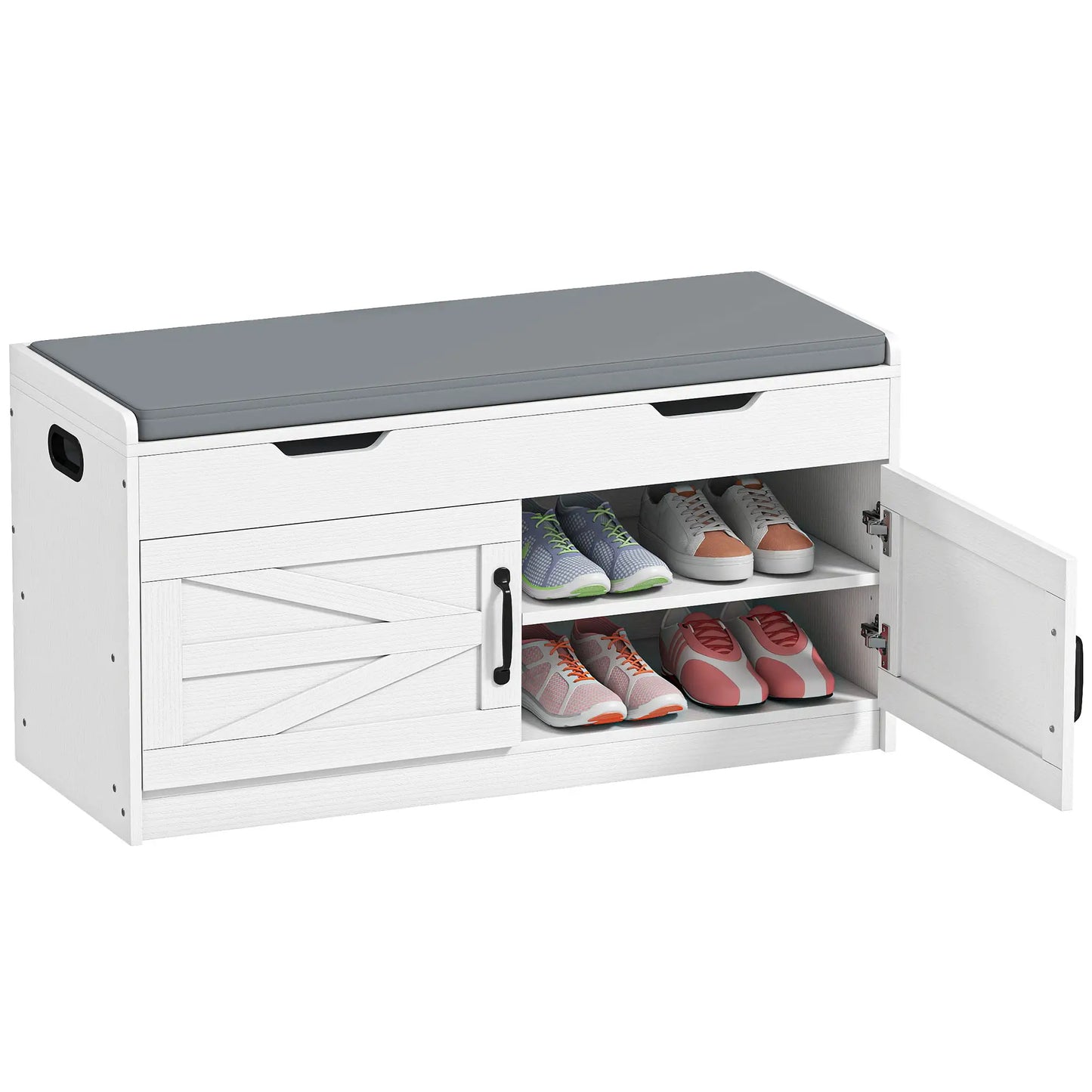 Shoe Storage Bench, 2-Tier Cabinet, Flip-Top, Padded Cushion, White Shoe Storage Cabinets & Racks at Gallery Canada