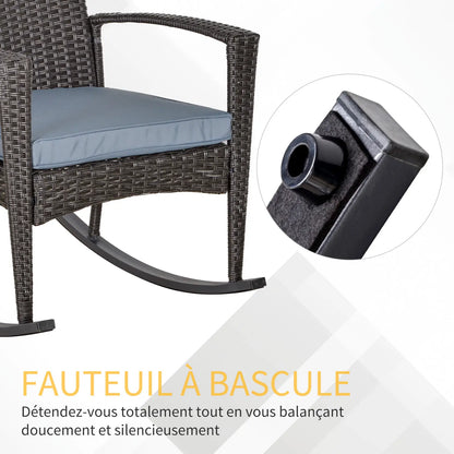 Outdoor PE Rattan Rocking Chair, Garden Glider Rocking Chair, Wicker Patio Chair Set with Armrest and Cushion, Grey Patio Chairs at Gallery Canada