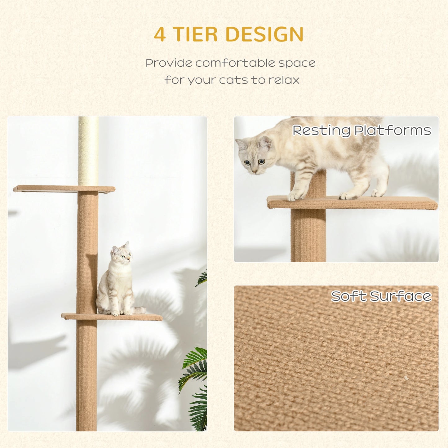 100 Floor To Ceiling Cat Tree, 3 Perches Activity Center, Brown Floor to Ceiling Cat Trees at Gallery Canada
